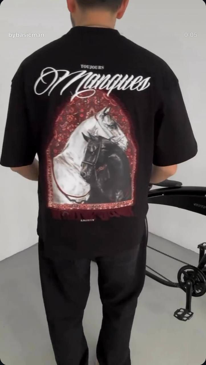 DRO Vintage Graphic Horse Print T-Shirt – Black, White & Green | Oversized Streetwear